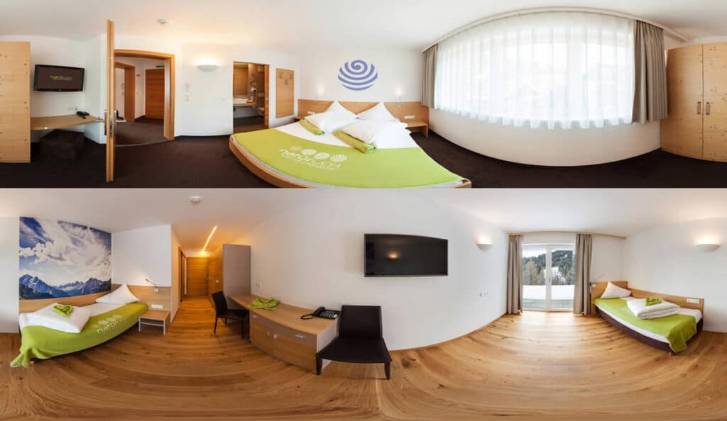 360° Panoramaaufnahmen der Einzelzimmer im Hotel Natürlich in Fiss, Tirol