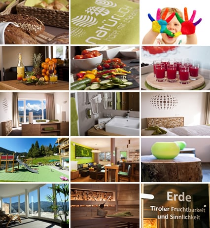 Inklusivleistungen im Natürlich. Hotel in Fiss - Tirol. Fotocollage aller Leistungen des Hotels.