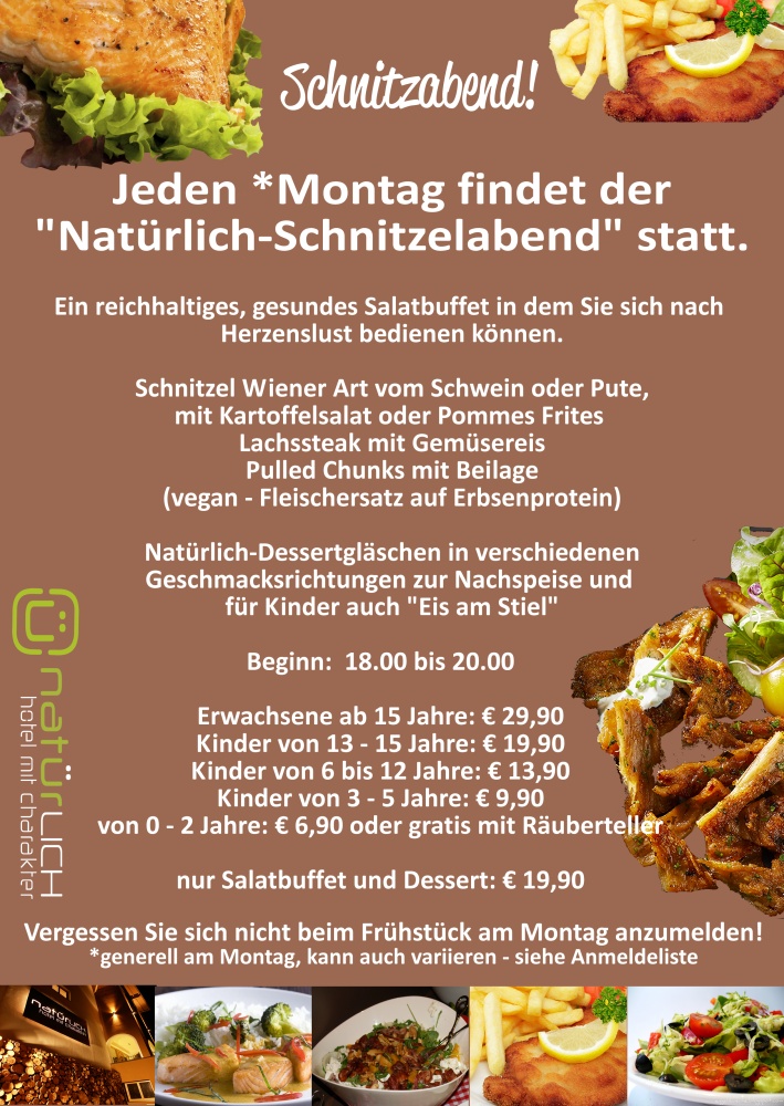 Themenabend - Schnitzelabend im Natürlich. Hotel in Fiss - Tirol